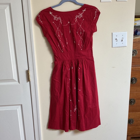 Holiday Scandinavian 100% cotton Intricate Red Dress - Picture 4 of 5